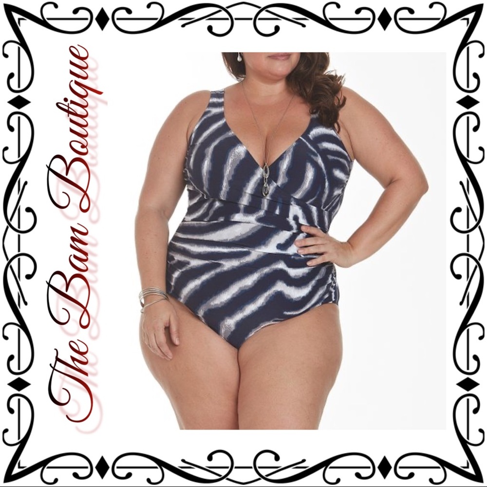 Plus Size Black Tiger V-Neck One-Piece